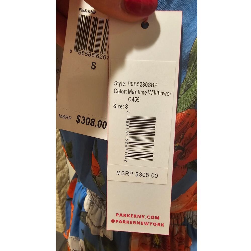 Parker Bondi Dress Maritime, Wildflower, Silk Blend, Smocked Waist, NEW, Sz S - Picture 3 of 10